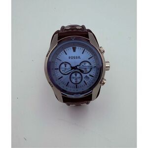 Fossil Mens Brown Leather Cuff Coachman Chronograph Quartz Stainless Steel Watch